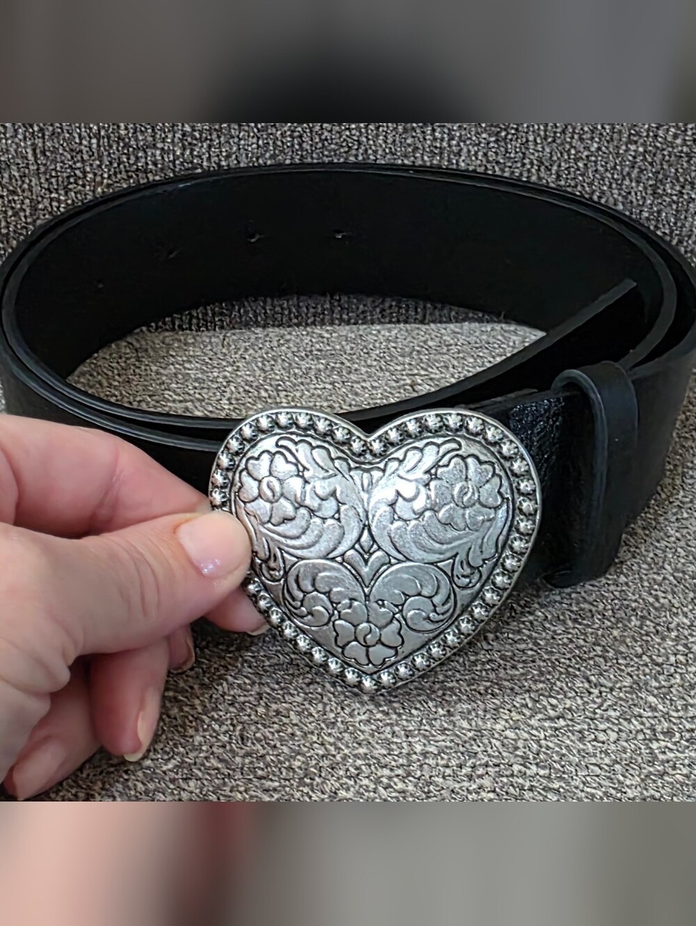 New Silver heart belt buckle & 40" black PU leather belt
